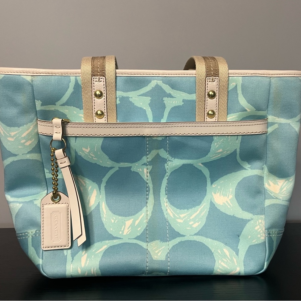 Coach Light Blue and Cream Patterned Tote